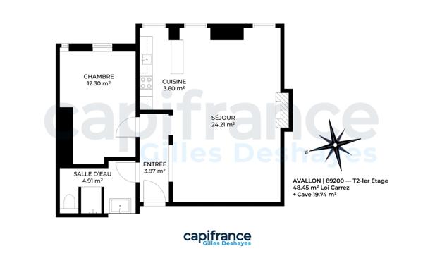 Avallon (89200) - T2 53.45m² + Cave (19.74m²)