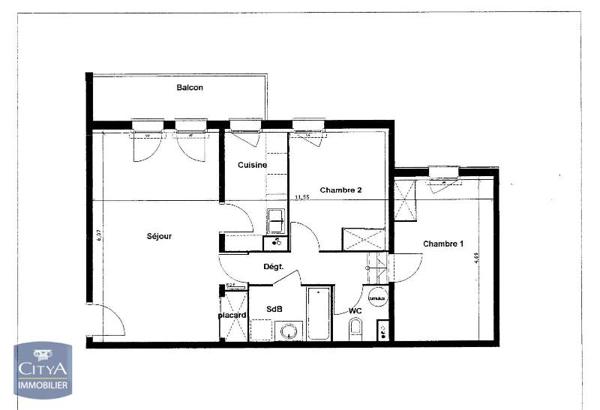 Appartement à louer 3 pièces 62m²