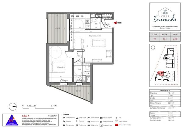 Appartement T3 à vendre  2 pièces - 44,80 m2 CLERMONT L HERAULT - 34