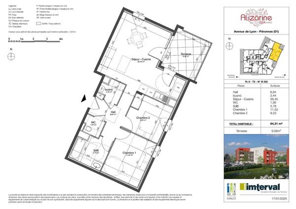 Appartement Peronnas 3 pièce(s) 64.31 m2