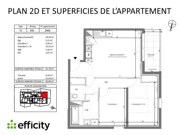 Appartement 3 pièces - 62 m²