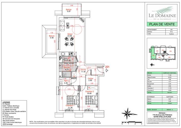 Appartement Cucq Stella Plage 3 pièces 68.4m² et balcon de 10m²