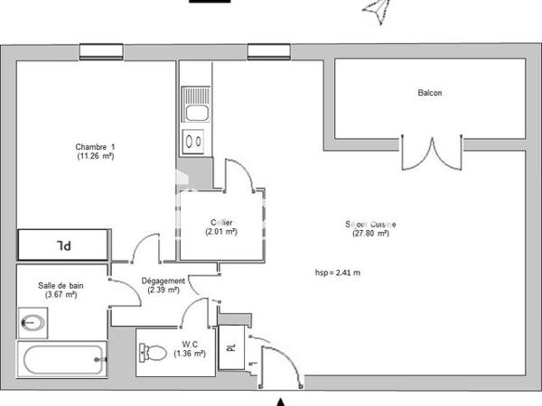 Location Appartement 2 pièces 48.39 m² - RUE EDMOND MICHELET Carcassonne 11000