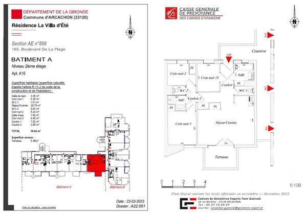 Appartement F3 à vendre  3 pièces - 56,64 m 2   ARCACHON  - 33