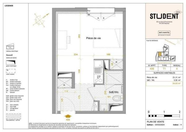 Appartement 1 pièce - 44300 Nantes -  Perverie