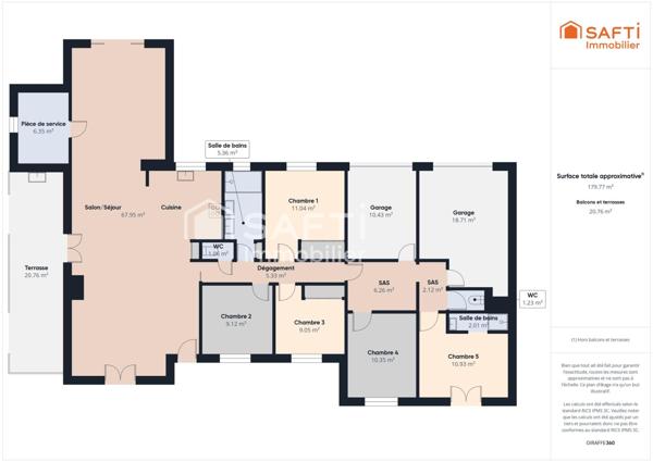 Maison plain-pied 155M2, 5 chambres, piscine, terrain 1000M2