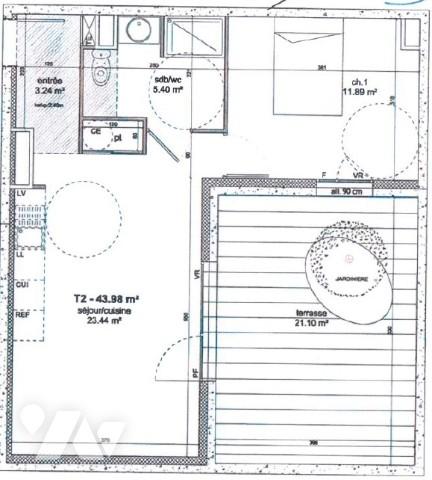 Coeur Point du Jour, T2 avec grande terrasse de 21 m² et garage fermé dans résidence 2020.