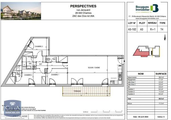 Appartement à louer 4 pièces 84.9m²