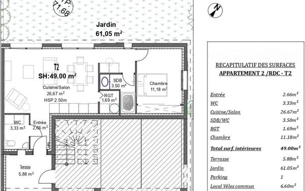Appartement à vendre    2 pièces • 49 m2 Uchaud