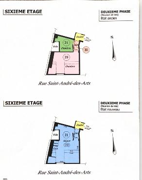 Paris Saint-André Des Arts : 2 pièces et studio à réunir dernier étage, ascenseur