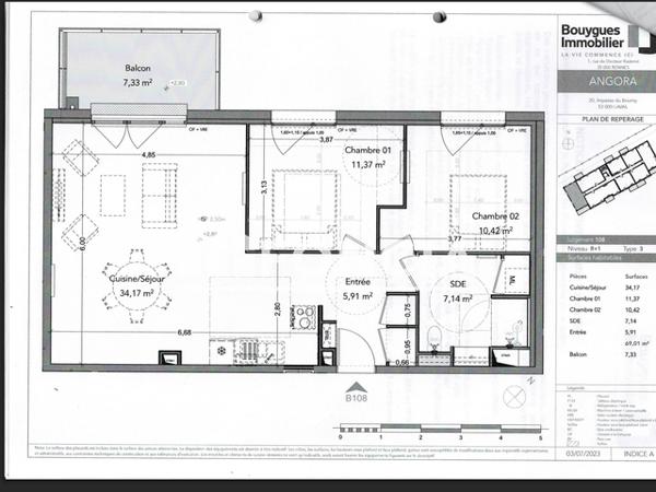 Location Appartement 3 pièces 69.01 m² - Laval 53000