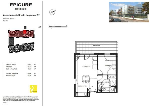 NARBONNE Centre. Appartement de 40m² parking et loggia 14m² - Résidence de 2021