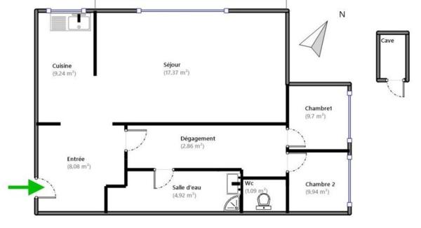 Appartement 3 pièces avec balcon cave et 2 stationnements