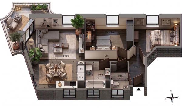 T3 avec balcon et jardin partagé à Pantin– Limite Pré-Saint-Gervais