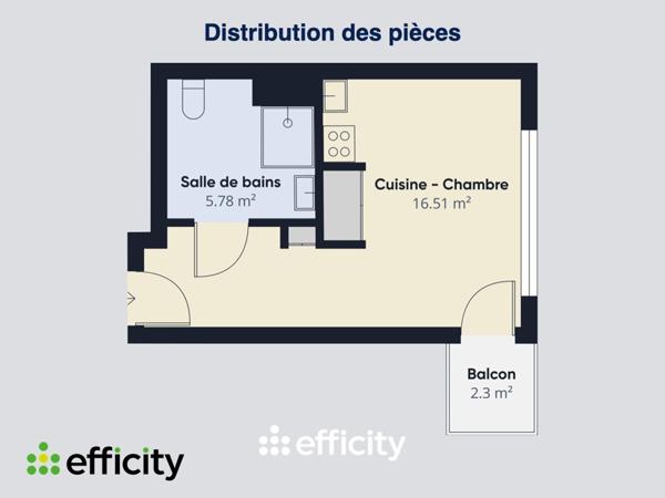 Appartement 1 pièce - 24 m² Exclusivité efficity