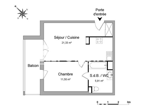 Location Appartement 2 pièces 38.84 m² - Bat 2 Saint Herblain 44800