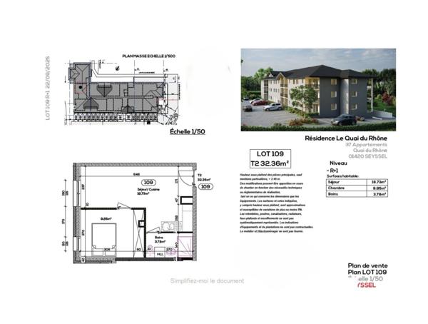 Appartement de 32,36 m² à vendre, 2 pièces à SEYSSEL (01) à 45 mns d'Annecy et de Genève