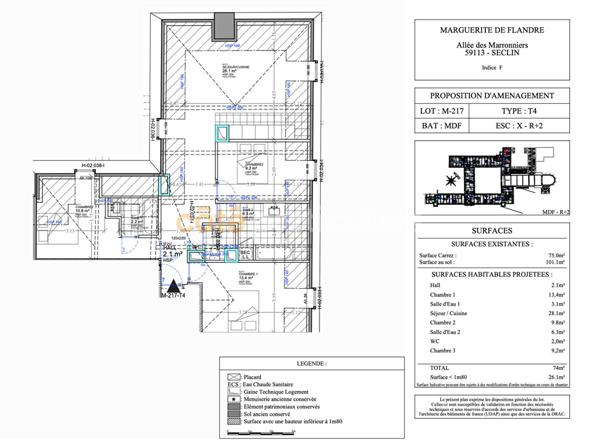 Location Appartement72,18 m² - 4 Pièces - SECLIN (59113)