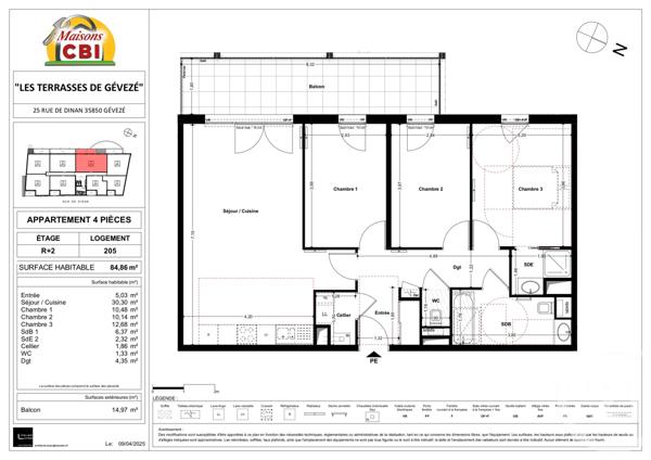 Appartement T4 à vendre  4 pièces - 84,86 m2 GEVEZE - 35