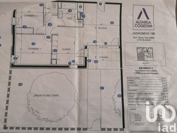 Appartement à vendre 3 pièces 65 m² Blagnac