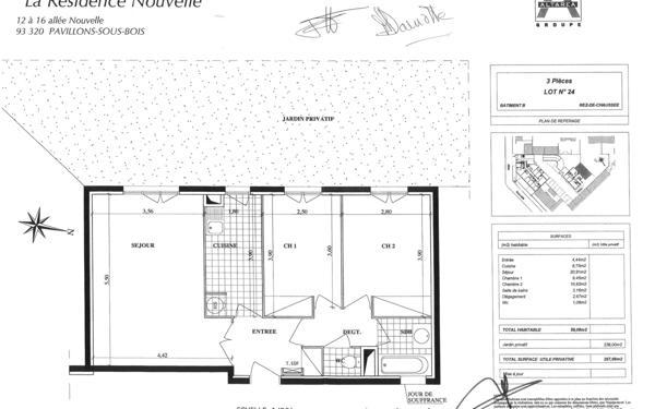 Appartement à vendre    3 pièces • 59,08 m2 Les Pavillons-sous-Bois