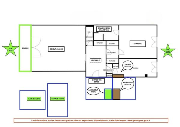 92200 Neuilly-sur-Seine appartement 2-3 pieces vue dégagée bois.
