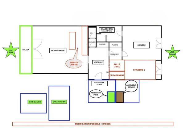 92200 Neuilly-sur-Seine appartement 2-3 pieces vue dégagée bois.