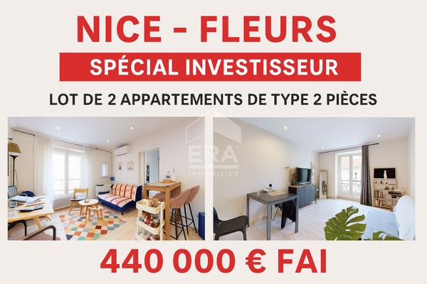 NICE - FLEURS : SPÉCIAL INVESTISSEUR - LOT DE 2 APPARTEMENTS DE TYPE 2 PIÈCES