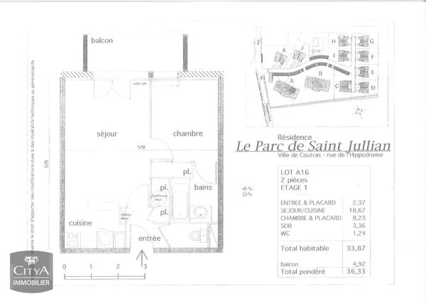 Appartement à louer 2 pièces 33.87m² Coutras (33230)