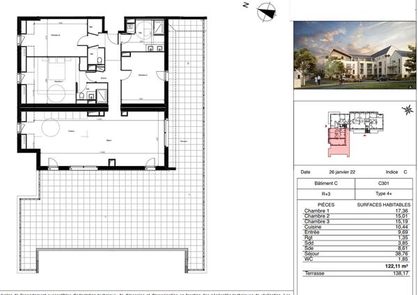 Appartement Neuf- 4 pièces + Terrasse + 2 parkings