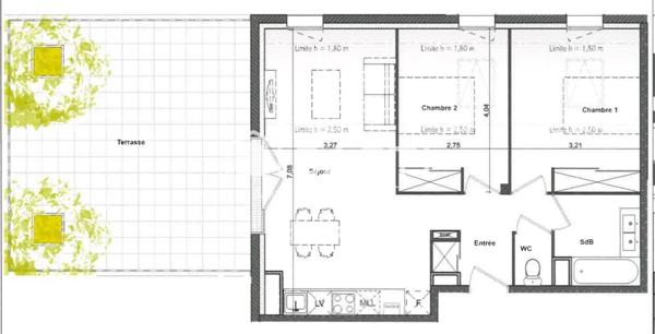 Saint-Jory: T3 dernier étage avec grande terrasse