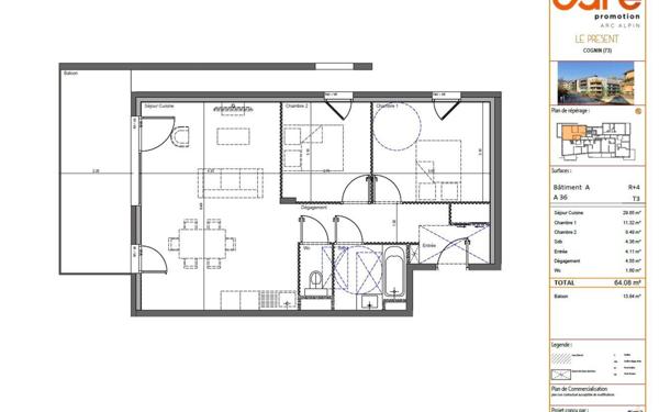 Appartement à vendre    3 pièces • 64,08 m2 Cognin