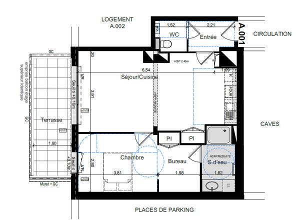 Appartement T2 à louer - 53 m² (réf : 551119)
