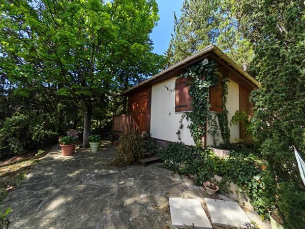 Plain-pied, jardin arboré, chalet bois indépendant