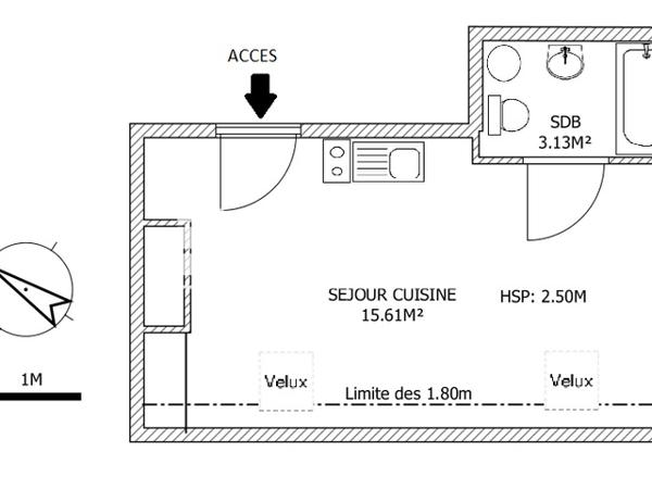 Location Studio 18.74 m² - 202 RUE COLBERT Lille 59000