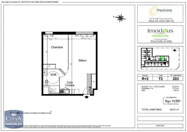 Appartement à louer 2 pièces 46.61m² Lucé (28110)