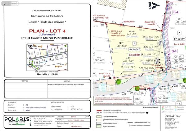 Terrain à Batir à vendre à Feillens dans l'Ain (01570), ref : TAB 82**