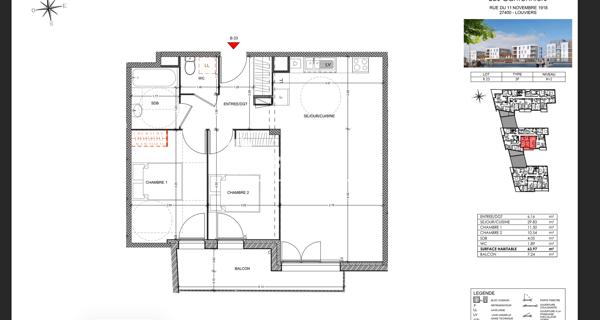 Location Appartement 3 pièces 63.97 m² - Louviers 27400