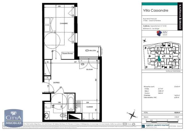 Appartement à louer 2 pièces 42.04m²