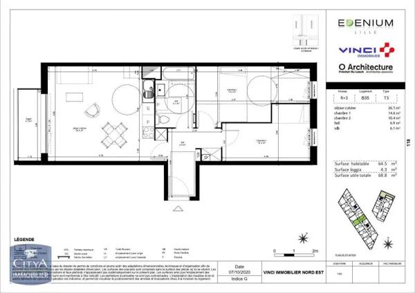 Appartement à louer 3 pièces 64.5m² Lille (59000)