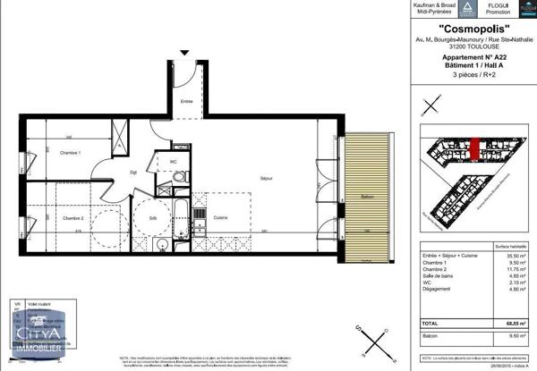 Appartement à louer 3 pièces 68.73m² Toulouse (31200)