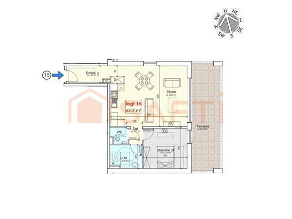 Appartement T2 neuf avec terrasse