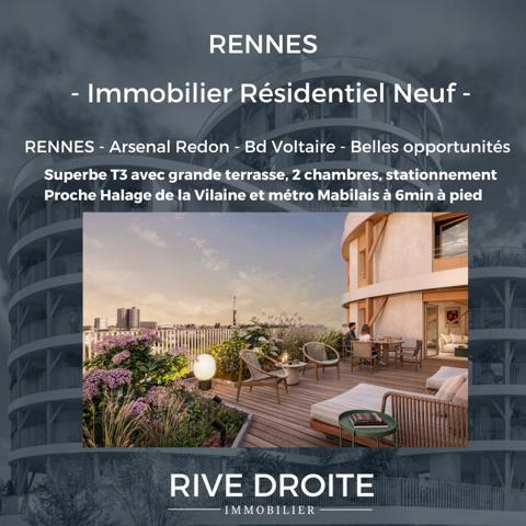 Rennes (35000) RENNES ARSENAL REDON - BD VOLTAIRE - T3 AVEC TERRASSE - STATIONNEMENT