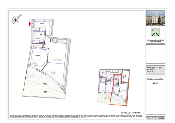 Appartement 2 pièces 52m2 avec terrasse jardin de 27m2
