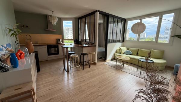 Appartement T2 Villeurbanne proche tête d'or, 40 m2, rénové, coup de coeur, séjour cuisine US équipée, terrasse