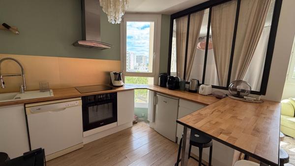 Appartement T2 Villeurbanne proche tête d'or, 40 m2, rénové, coup de coeur, séjour cuisine US équipée, terrasse
