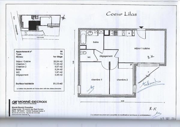 MAIRIE DES LILAS -  IMMEUBLE 2012 - APPARTEMENT 3 Pièces  2 Chambres - 53m²