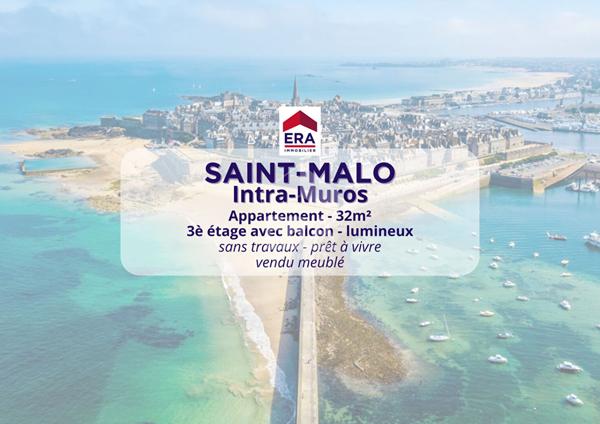 A VENDRE - Appartement Saint Malo Meublé 1 pièce 32 m2 avec balcon