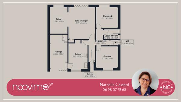 Maison de plain-pied de 67 m² 2 chambres sur 567 m²