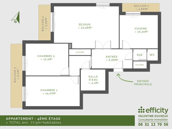 Appartement 3 pièces - 78 m² Exclusivité efficity